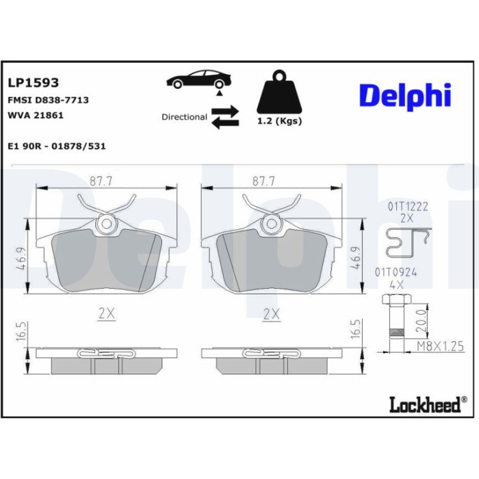 Delphi LP1593 Bremsbelagsatz, Scheibenbremse
