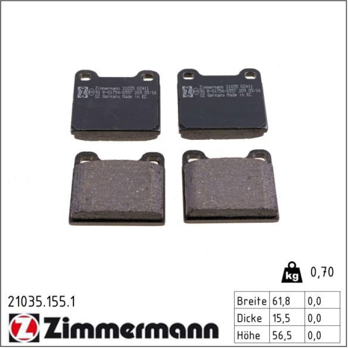 Zimmermann 21035.155.1 Bremsbelagsatz, Scheibenbremse Zimmermann 21035.155.1 Bremsbelagsatz, Scheibenbremse