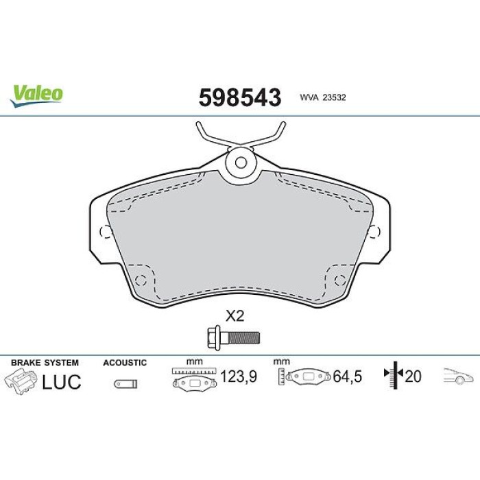 Valeo 598543 Bremsbelagsatz, Scheibenbremse Valeo 598543 Bremsbelagsatz, Scheibenbremse