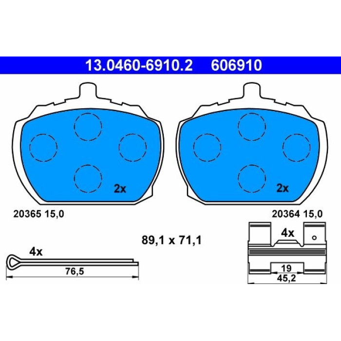 ATE 13.0460-6910.2 Bremsbelagsatz, Scheibenbremse