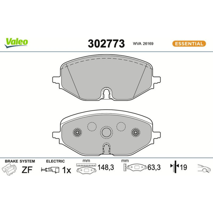 Valeo 302773 Bremsbelagsatz, Scheibenbremse ESSENTIAL Valeo 302773 Bremsbelagsatz, Scheibenbremse ESSENTIAL