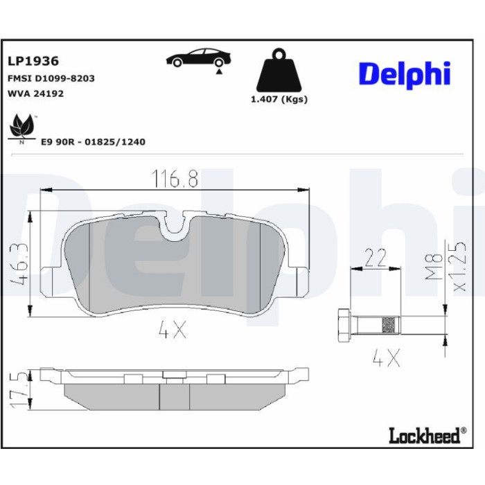 Delphi LP1936 Bremsbelagsatz, Scheibenbremse Delphi LP1936 Bremsbelagsatz, Scheibenbremse
