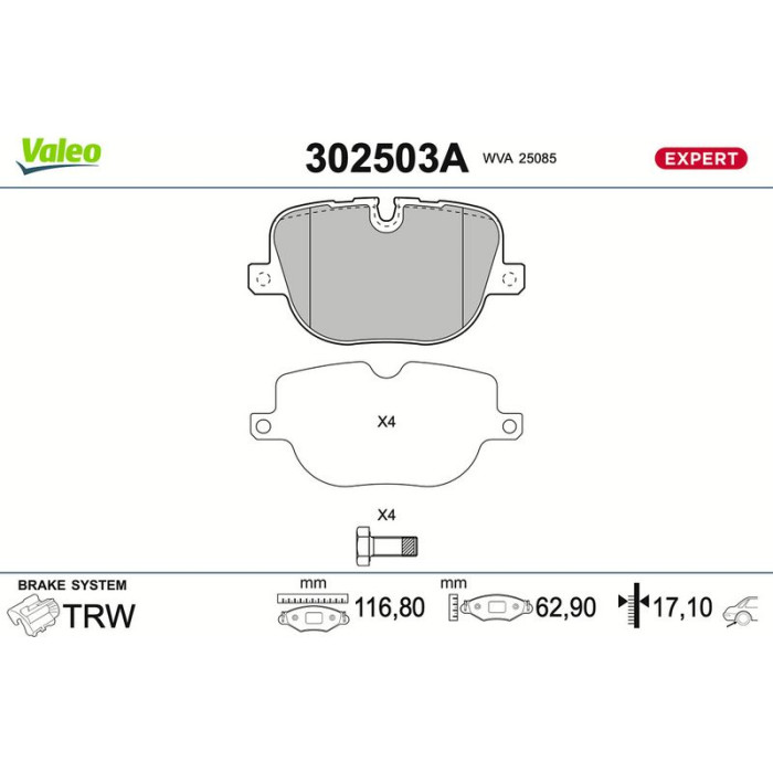 Valeo 302503A Bremsbelagsatz, Scheibenbremse EXPERT Valeo 302503A Bremsbelagsatz, Scheibenbremse EXPERT