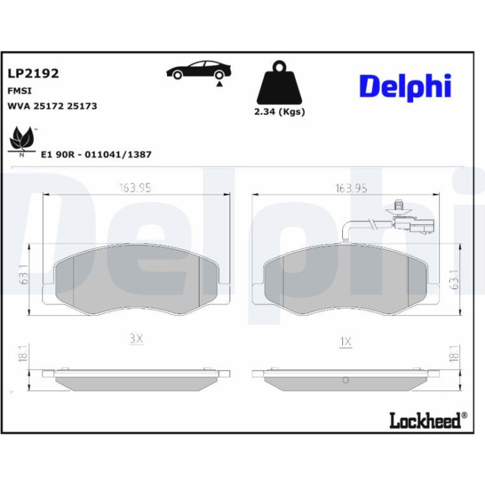 Delphi LP2192 Bremsbelagsatz, Scheibenbremse Delphi LP2192 Bremsbelagsatz, Scheibenbremse