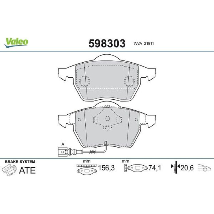 Valeo 598303 Bremsbelagsatz, Scheibenbremse Valeo 598303 Bremsbelagsatz, Scheibenbremse