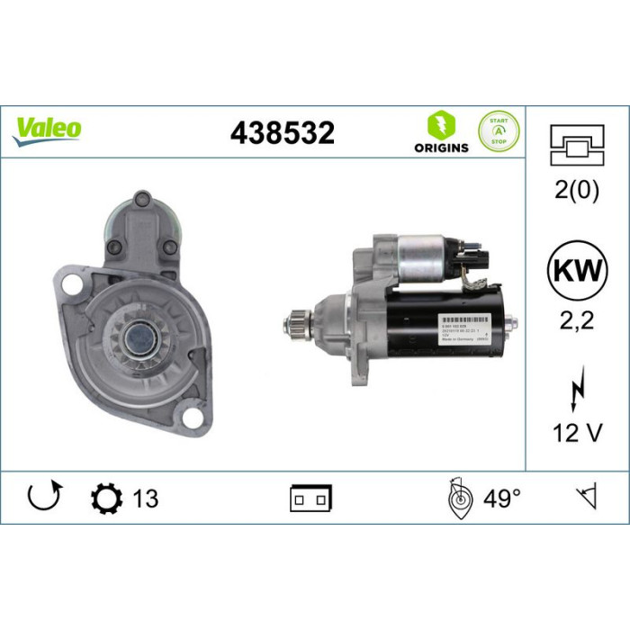 Valeo 438532 Starter ORIGINS STOP&START - NEW O.E. TECHNOLOGIE Valeo 438532 Starter ORIGINS STOP&START - NEW O.E. TECHNOLOGIE