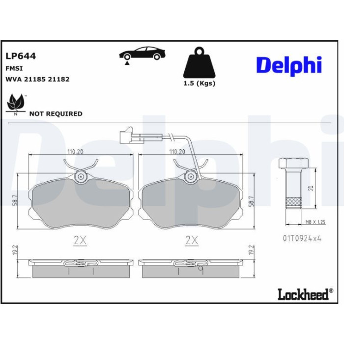 Delphi LP644 Bremsbelagsatz, Scheibenbremse Delphi LP644 Bremsbelagsatz, Scheibenbremse