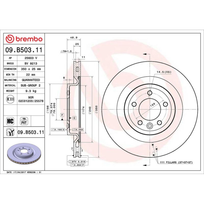 Brembo 09.B503.11 Bremsscheibe PRIME LINE - UV Coated Brembo 09.B503.11 Bremsscheibe PRIME LINE - UV Coated