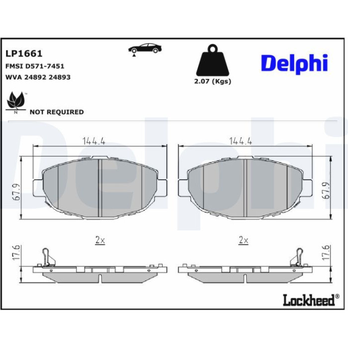 Delphi LP1661 Bremsbelagsatz, Scheibenbremse Delphi LP1661 Bremsbelagsatz, Scheibenbremse