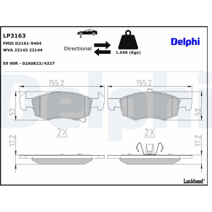 Delphi LP3163 Bremsbelagsatz, Scheibenbremse Delphi LP3163 Bremsbelagsatz, Scheibenbremse