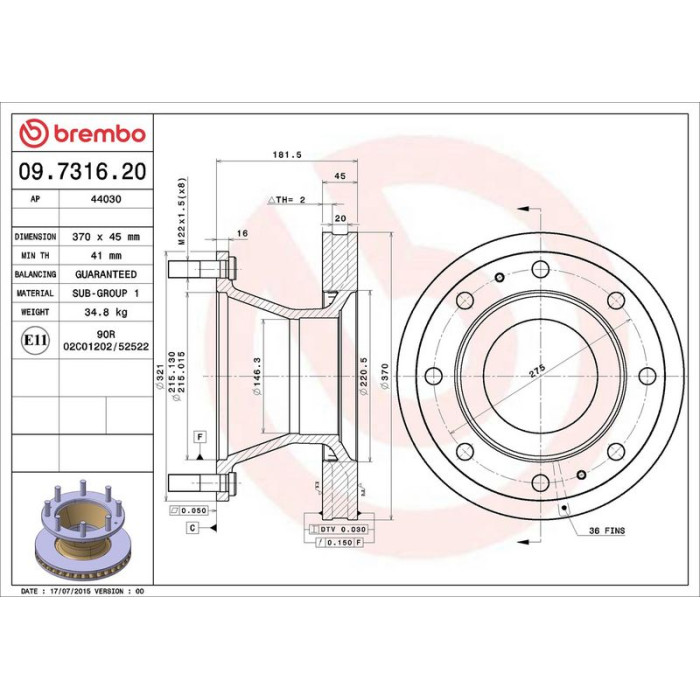 Brembo 09.7316.20 Bremsscheibe PRIME LINE Brembo 09.7316.20 Bremsscheibe PRIME LINE