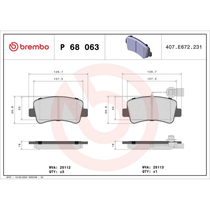 Brembo P 68 063 Bremsbelagsatz, Scheibenbremse PRIME LINE Brembo P 68 063 Bremsbelagsatz, Scheibenbremse PRIME LINE