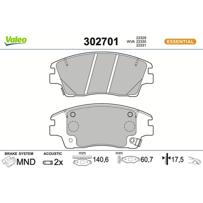 Valeo 302701 Bremsbelagsatz, Scheibenbremse ESSENTIAL Valeo 302701 Bremsbelagsatz, Scheibenbremse ESSENTIAL
