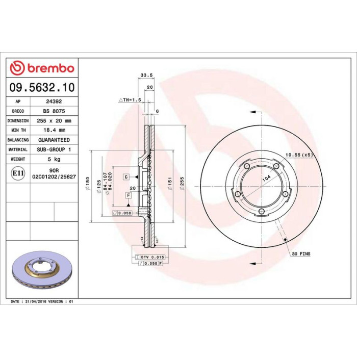 Brembo 09.5632.10 Bremsscheibe PRIME LINE