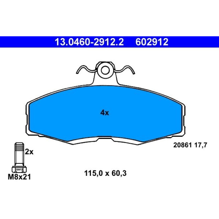 ATE 13.0460-2912.2 Bremsbelagsatz, Scheibenbremse ATE 13.0460-2912.2 Bremsbelagsatz, Scheibenbremse