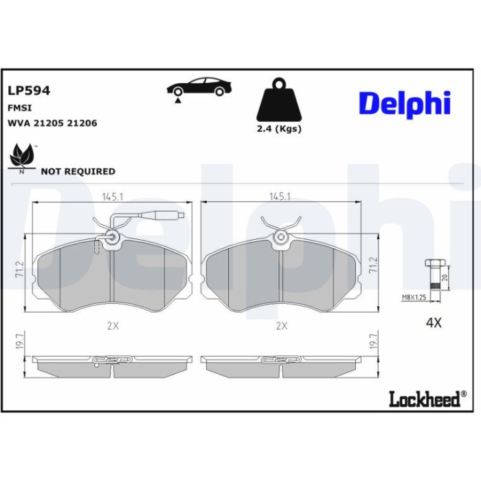 Delphi LP594 Bremsbelagsatz, Scheibenbremse Delphi LP594 Bremsbelagsatz, Scheibenbremse