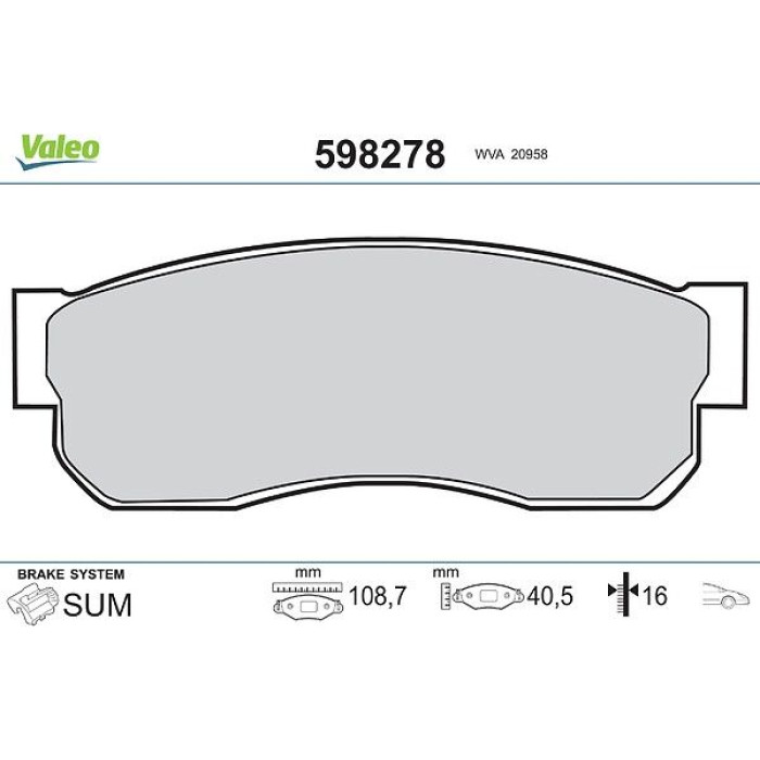 Valeo 598278 Bremsbelagsatz, Scheibenbremse Valeo 598278 Bremsbelagsatz, Scheibenbremse