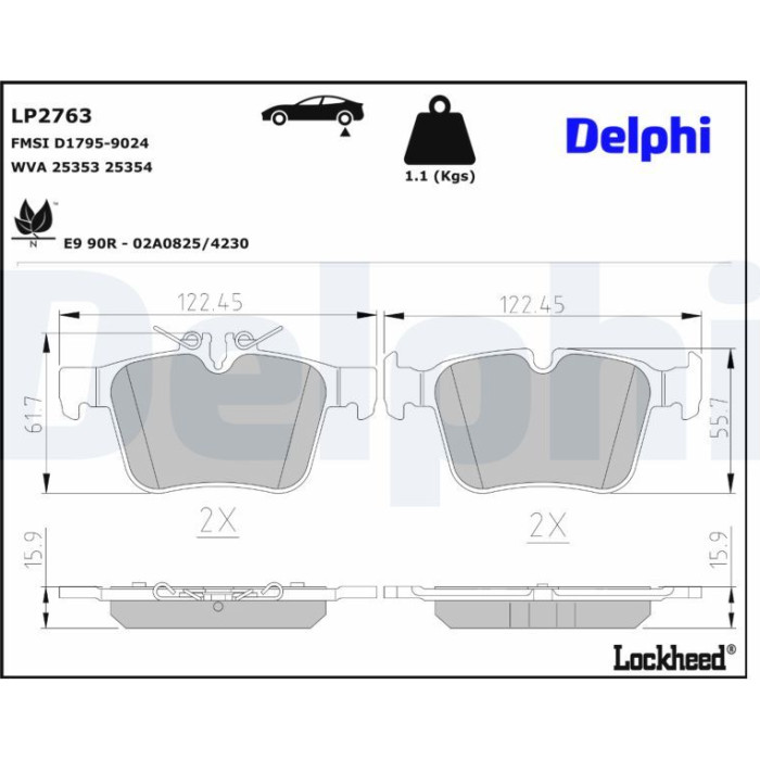 Delphi LP2763 Bremsbelagsatz, Scheibenbremse Delphi LP2763 Bremsbelagsatz, Scheibenbremse