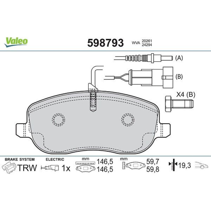 Valeo 598793 Bremsbelagsatz, Scheibenbremse