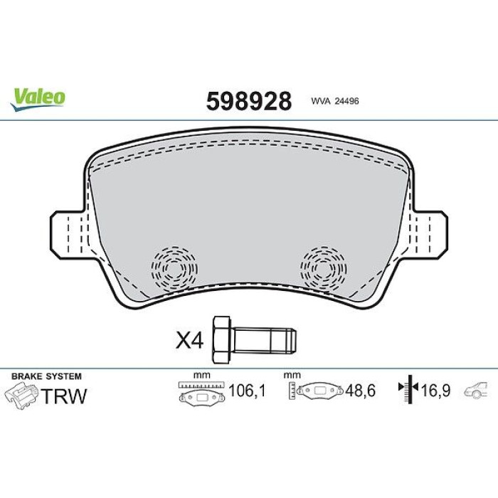 Valeo 598928 Bremsbelagsatz, Scheibenbremse Valeo 598928 Bremsbelagsatz, Scheibenbremse
