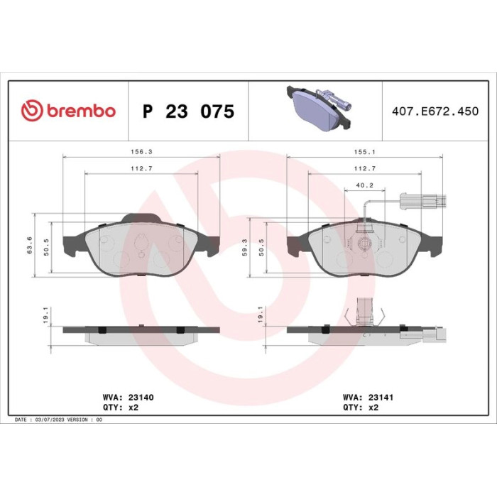 Brembo P 23 075 Bremsbelagsatz, Scheibenbremse PRIME LINE