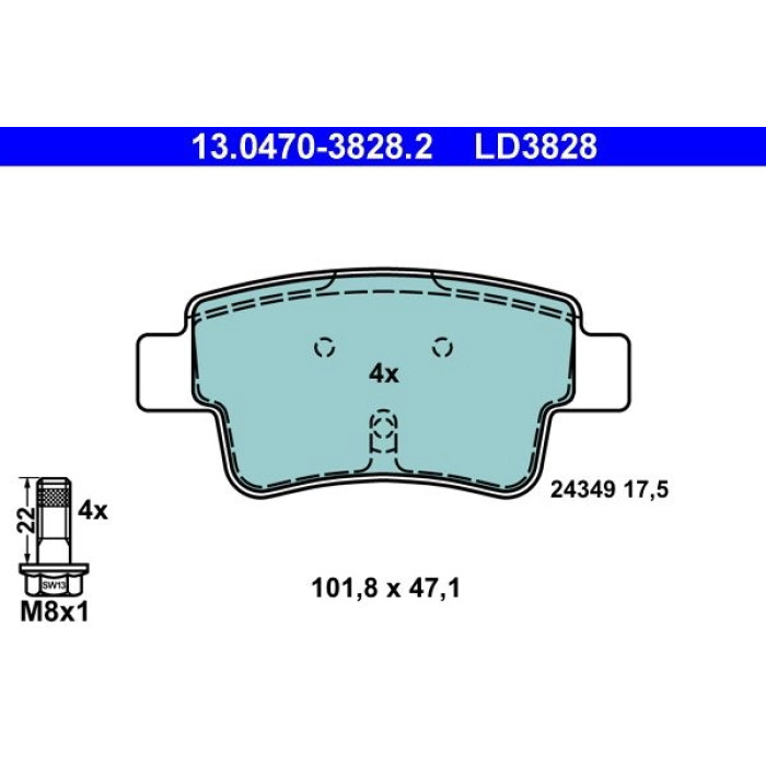 ATE 13.0470-3828.2 Bremsbelagsatz, Scheibenbremse Ceramic ATE 13.0470-3828.2 Bremsbelagsatz, Scheibenbremse Ceramic