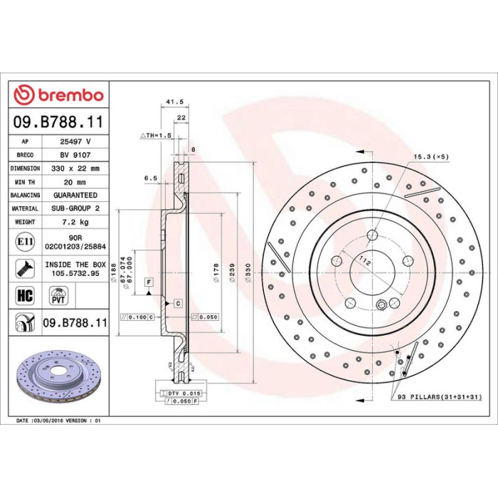 Brembo 09.B788.11 Bremsscheibe PRIME LINE - UV Coated Brembo 09.B788.11 Bremsscheibe PRIME LINE - UV Coated
