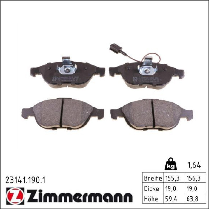 Zimmermann 23141.190.1 Bremsbelagsatz, Scheibenbremse