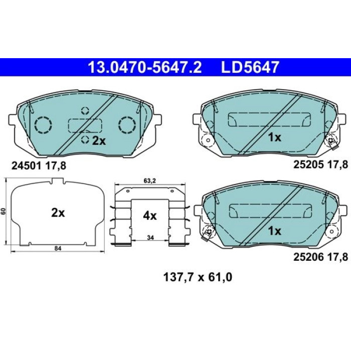 ATE 13.0470-5647.2 Bremsbelagsatz, Scheibenbremse Ceramic ATE 13.0470-5647.2 Bremsbelagsatz, Scheibenbremse Ceramic
