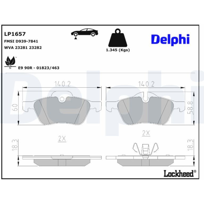 Delphi LP1657 Bremsbelagsatz, Scheibenbremse Delphi LP1657 Bremsbelagsatz, Scheibenbremse