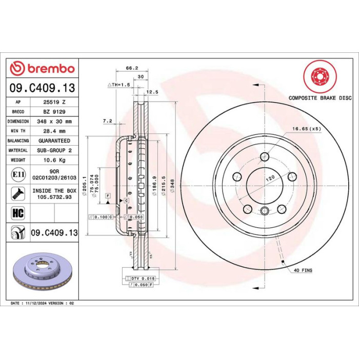 Brembo 09.C409.13 Bremsscheibe PRIME LINE - Composite Brembo 09.C409.13 Bremsscheibe PRIME LINE - Composite