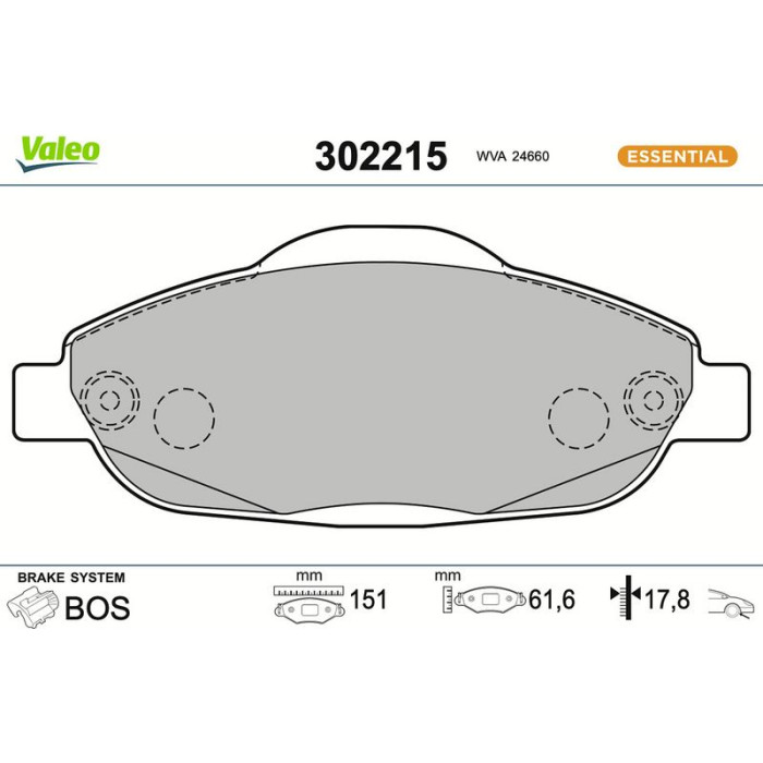 Valeo 302215 Bremsbelagsatz, Scheibenbremse ESSENTIAL Valeo 302215 Bremsbelagsatz, Scheibenbremse ESSENTIAL