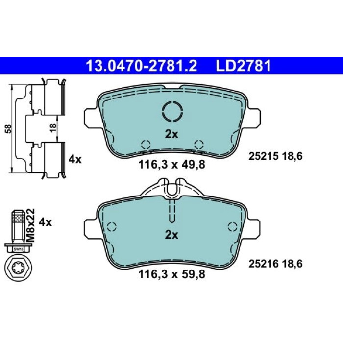 ATE 13.0470-2781.2 Bremsbelagsatz, Scheibenbremse Ceramic