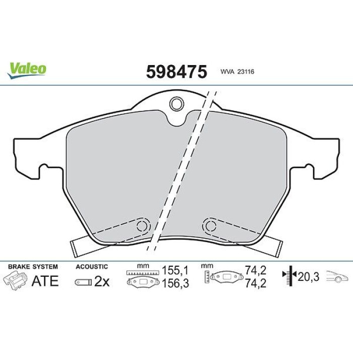 Valeo 598475 Bremsbelagsatz, Scheibenbremse Valeo 598475 Bremsbelagsatz, Scheibenbremse