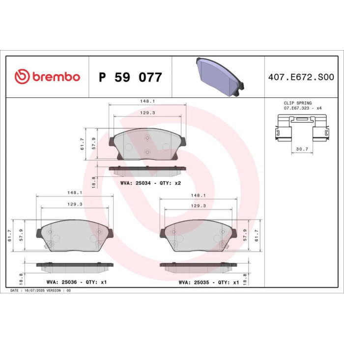 Brembo P 59 077 Bremsbelagsatz, Scheibenbremse PRIME LINE Brembo P 59 077 Bremsbelagsatz, Scheibenbremse PRIME LINE