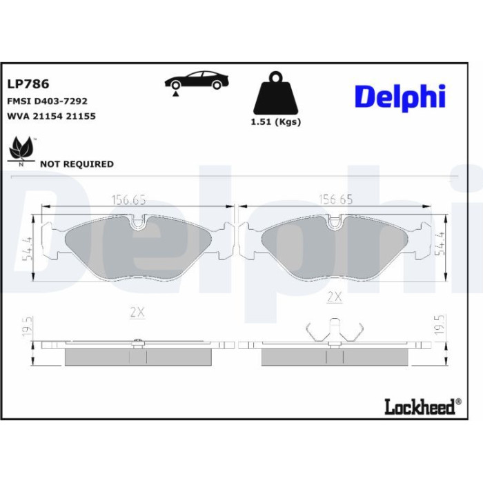 Delphi LP786 Bremsbelagsatz, Scheibenbremse Delphi LP786 Bremsbelagsatz, Scheibenbremse