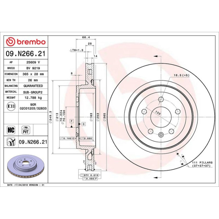 Brembo 09.N266.21 Bremsscheibe PRIME LINE - UV Coated