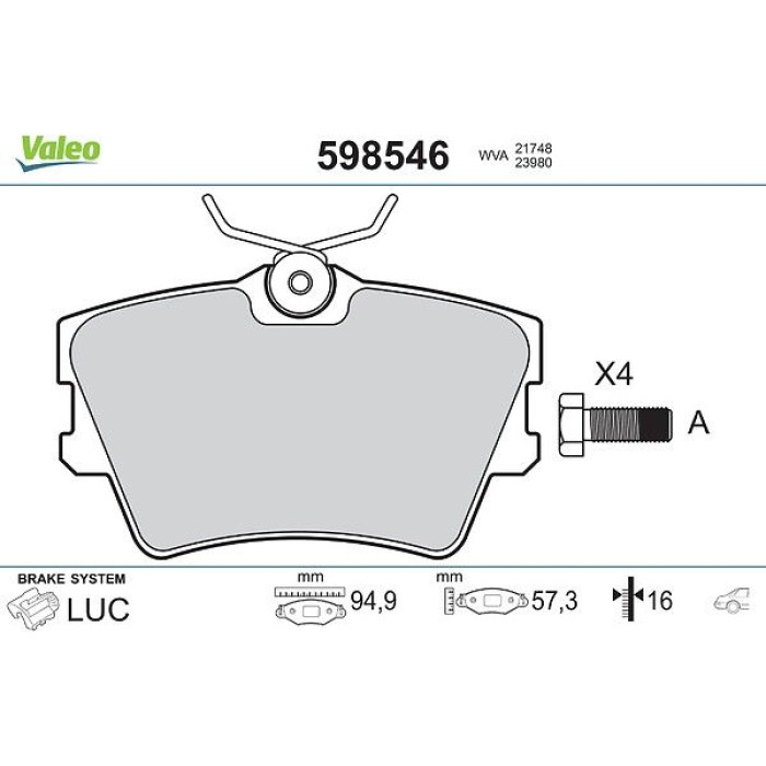 Valeo 598546 Bremsbelagsatz, Scheibenbremse