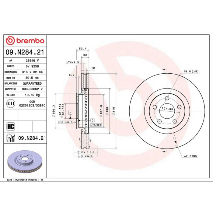 Brembo 09.N284.21 Bremsscheibe PRIME LINE - UV Coated Brembo 09.N284.21 Bremsscheibe PRIME LINE - UV Coated