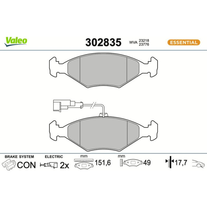 Valeo 302835 Bremsbelagsatz, Scheibenbremse ESSENTIAL Valeo 302835 Bremsbelagsatz, Scheibenbremse ESSENTIAL