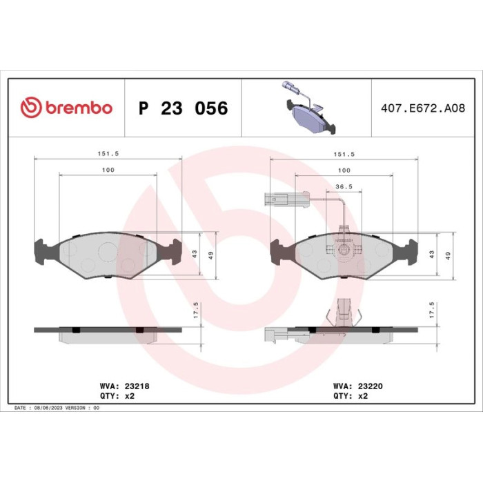 Brembo P 23 056 Bremsbelagsatz, Scheibenbremse PRIME LINE Brembo P 23 056 Bremsbelagsatz, Scheibenbremse PRIME LINE