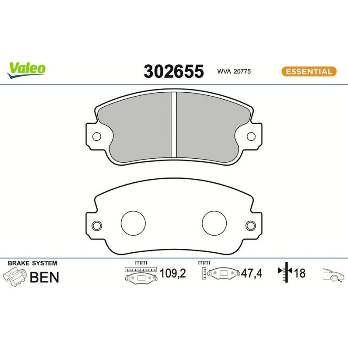 Valeo 302655 Bremsbelagsatz, Scheibenbremse ESSENTIAL Valeo 302655 Bremsbelagsatz, Scheibenbremse ESSENTIAL