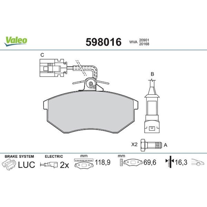 Valeo 598016 Bremsbelagsatz, Scheibenbremse