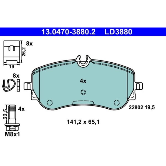 ATE 13.0470-3880.2 Bremsbelagsatz, Scheibenbremse Ceramic ATE 13.0470-3880.2 Bremsbelagsatz, Scheibenbremse Ceramic