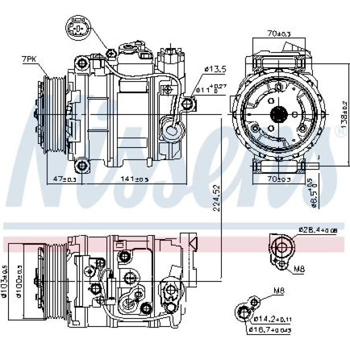 NISSENS 89090 Klimakompressor 7SEU17C, 12V, PAG 46, R134a NISSENS 89090 Klimakompressor 7SEU17C, 12V, PAG 46, R134a