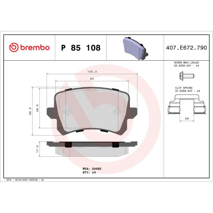 Brembo P 85 108 Bremsbelagsatz, Scheibenbremse PRIME LINE