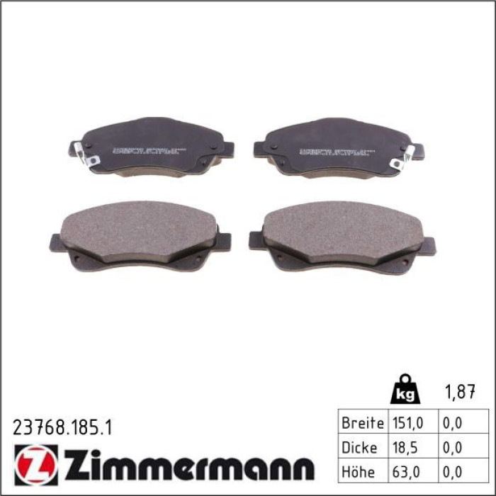 Zimmermann 23768.185.1 Bremsbelagsatz, Scheibenbremse