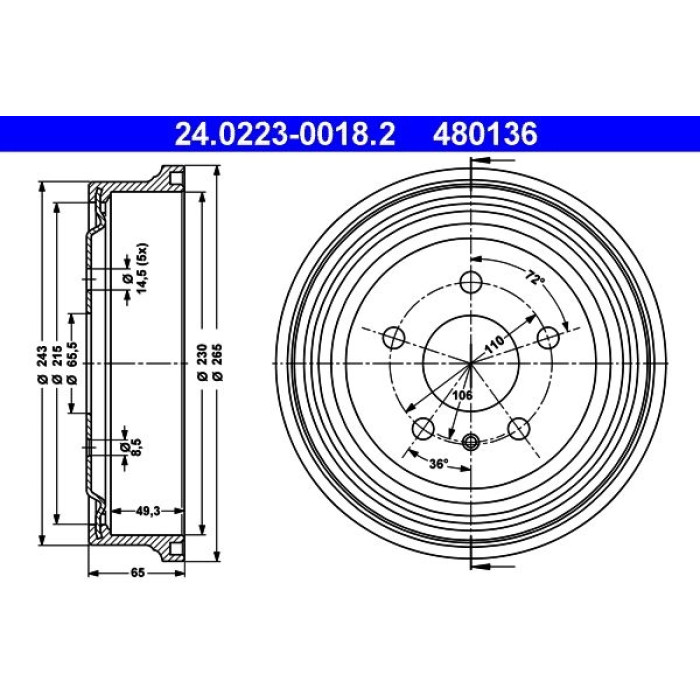 ATE 24.0223-0018.2 Bremstrommel ATE 24.0223-0018.2 Bremstrommel