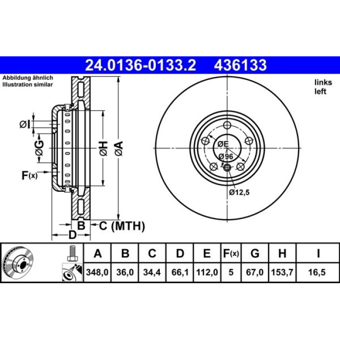 ATE 24.0136-0133.2 Bremsscheibe Ø348mm, 5x112,0, Verbundbremsscheibe, Belüftet, beschichtet, hochgekohlt ATE 24.0136-0133.2 Bremsscheibe Ø348mm, 5x112,0, Verbundbremsscheibe, Belüftet, beschichtet, hochgekohlt