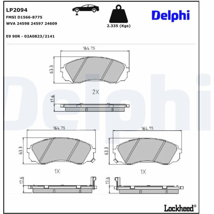 Delphi LP2094 Bremsbelagsatz, Scheibenbremse Delphi LP2094 Bremsbelagsatz, Scheibenbremse